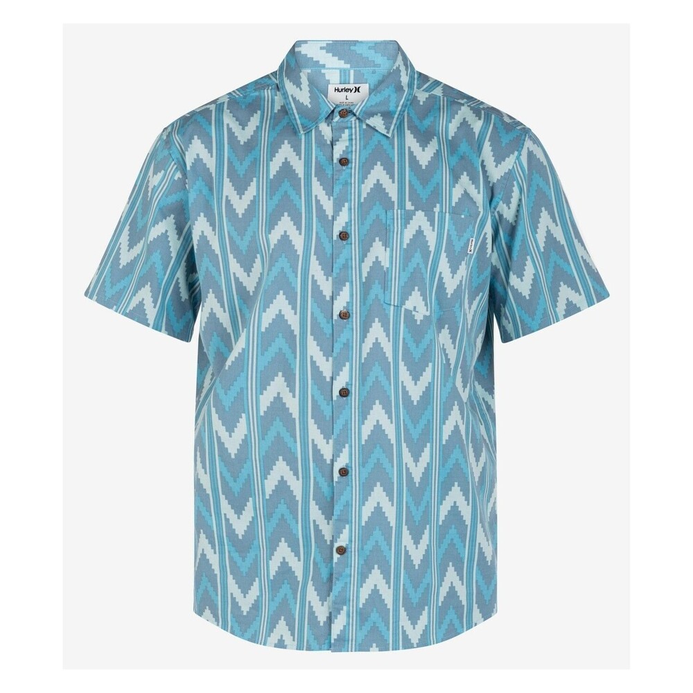 Hurley One and Only Lido Stretch Button Down Shirt Mens S Blue Geometric NEW